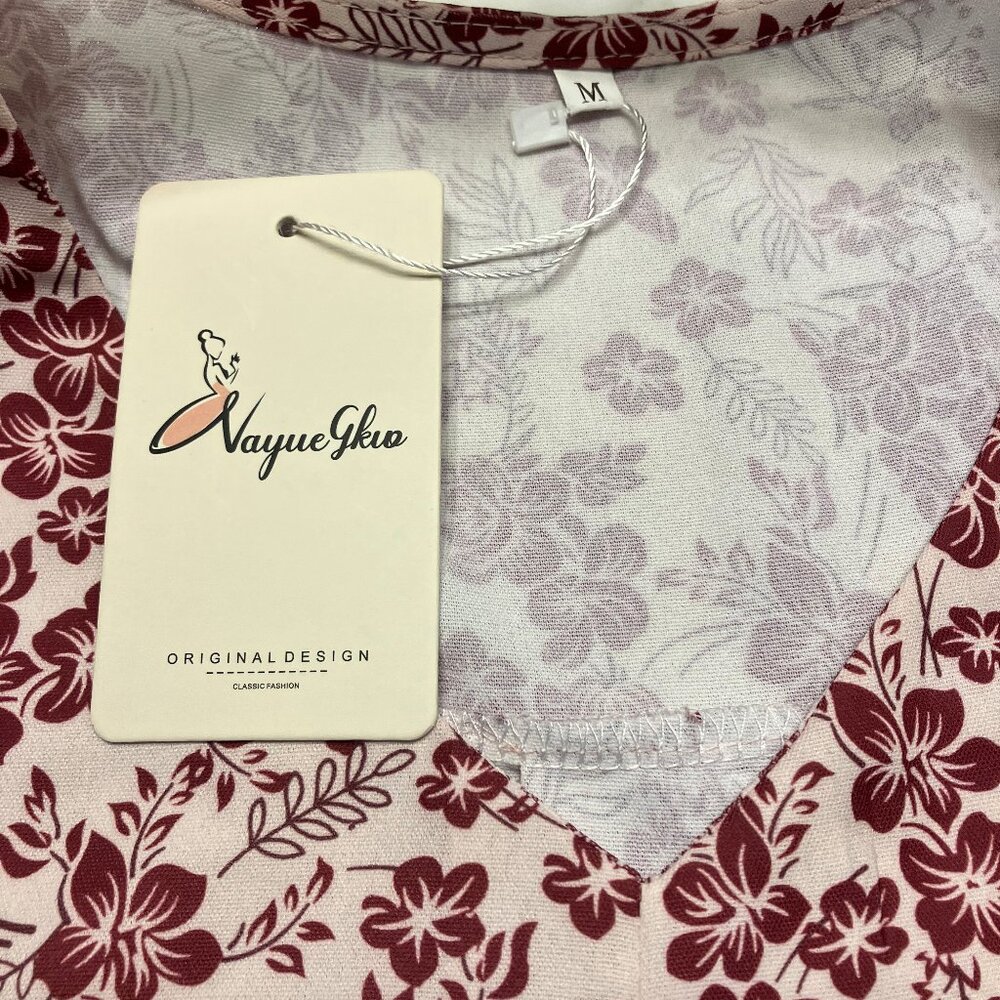 Nayuegkw Womens Short Sleeve Flowered V-neck Blouse Medium - Picture 2 of 5